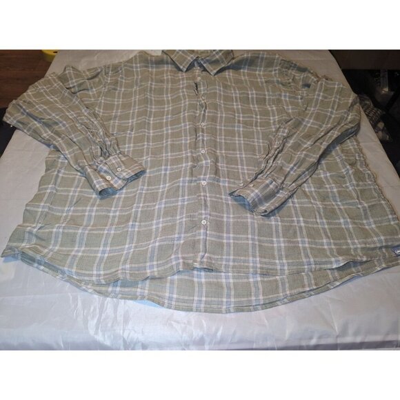 Peter Millar Shirt Mens 2XL green Plaid Linen Long Sleeve Button Up Collared - Picture 7 of 15